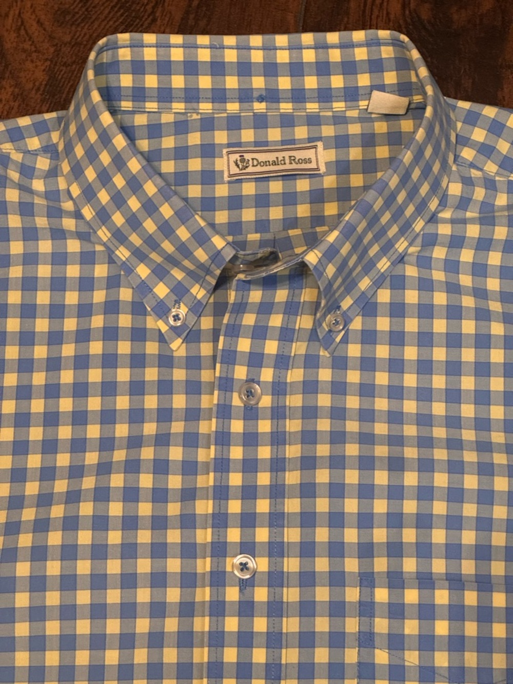 Donald Ross Shirt Button Up Men's XXL Blue Yellow Check Long Sleeve Casual